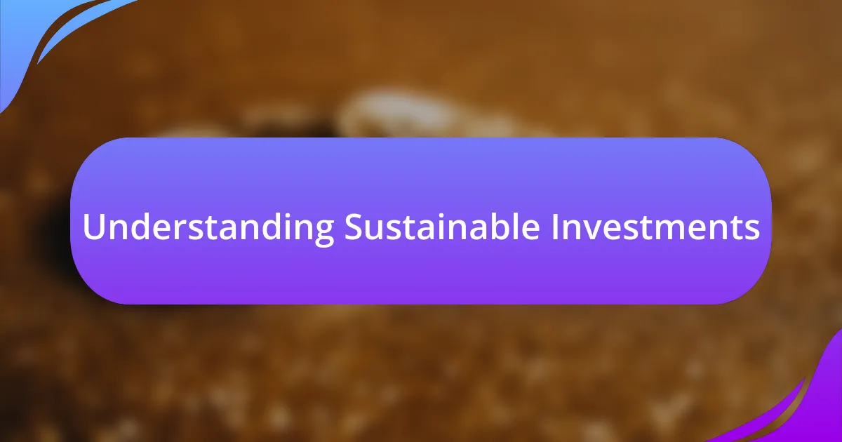 Understanding Sustainable Investments